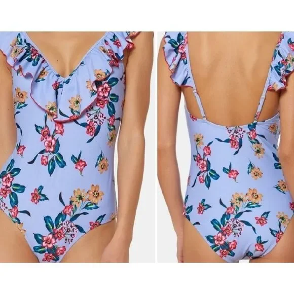 Jessica Simpson Garden Girl Frill Shoulder One Piece Swimsuit size large